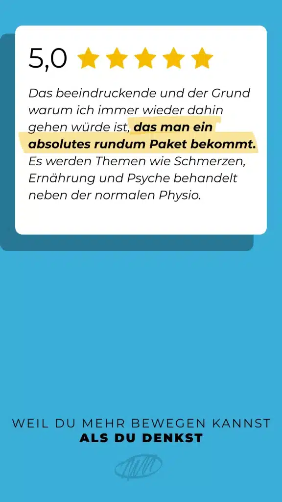 Kundenrezension MOJO Physiotherapie Hennef – Bewertung 5 Sterne, Erfahrungsbericht Patient