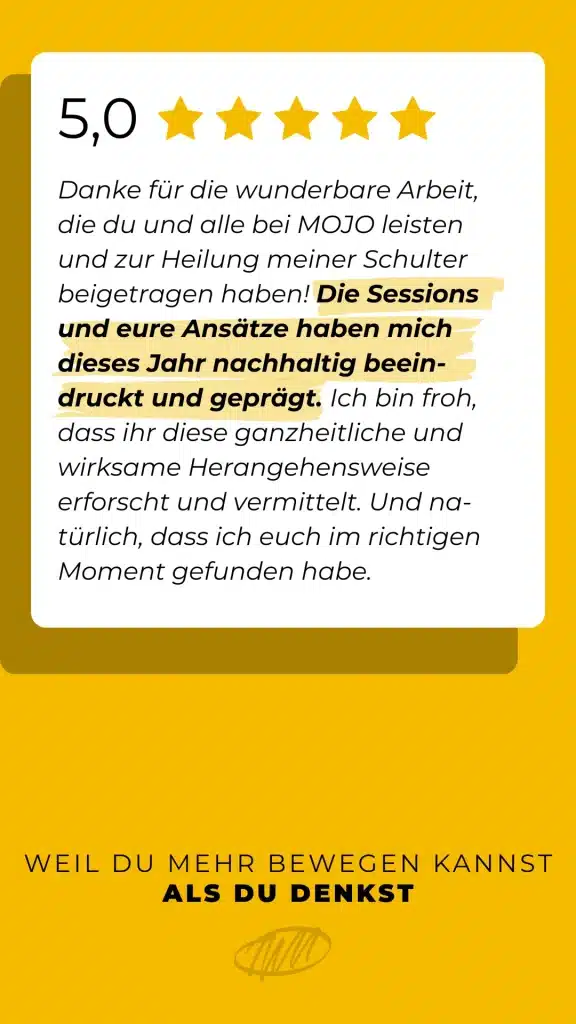 Kundenrezension MOJO Physiotherapie Hennef – Bewertung 5 Sterne, Erfahrungsbericht Patient