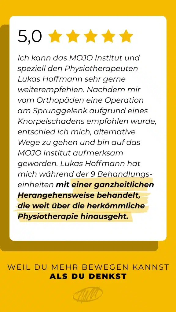 Kundenrezension MOJO Physiotherapie Hennef – Bewertung 5 Sterne, Erfahrungsbericht Patient